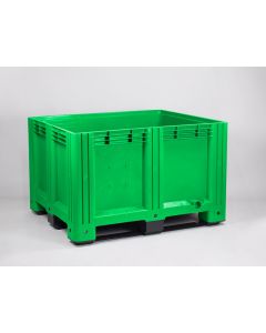 Kunststof palletbox, 1200x1000x760 mm, 610 ltr, 3 sleden, groen